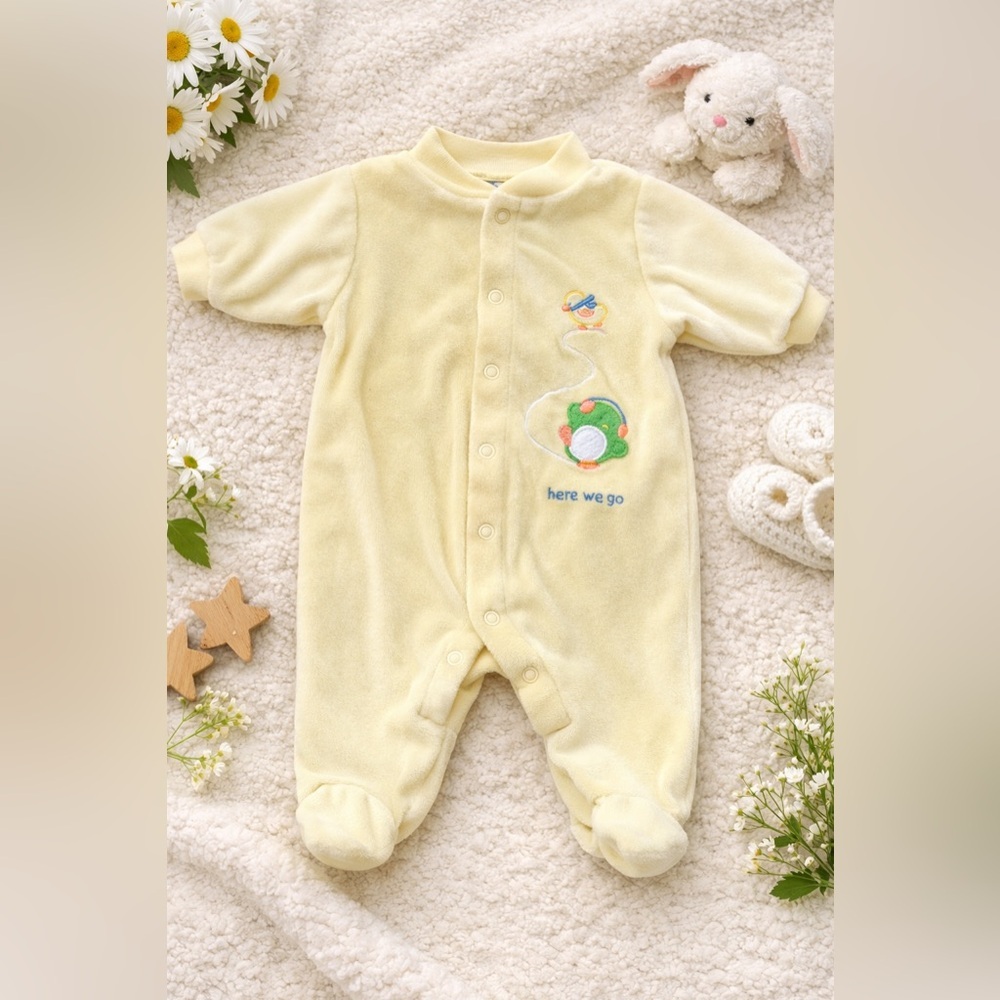 Vintage Carter’s Child of Mine Yellow Velour Duck 90s/Y2K Sleeper 3M